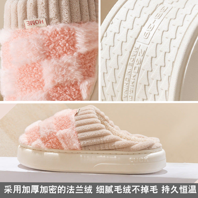 Wholesale Winter Indoor Warm Plus Fleece Couple Thick-soled Slippers